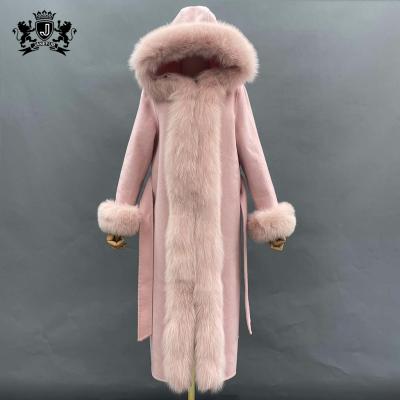 China Breathable Wholesale Ladies Style Winter Candy Style Janefur Woolen Ditch Coat With Real Fox Fur Collar for sale