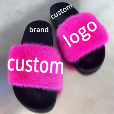 China Best Selling Custom Products Logo Lightweight Women Fur Slippers Mink Fur Slides for sale