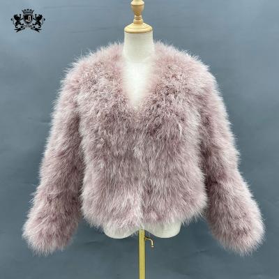 China Plus Size Elegant Women's Turkey Feather Coat Fashionable Women's Pink Turkey Jacket Real for sale