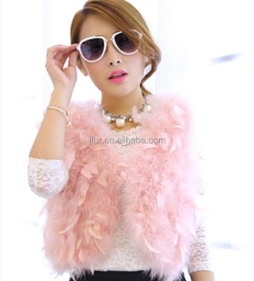 China Viable Women's Fashion White Turkey Feather Fur Vest With Real Dyed Turkey Feather Lady Clothing for sale