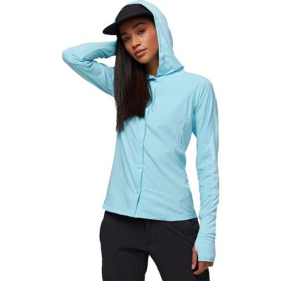 China Custom Performance Anti-UV Fishing Shirt Women Blank Color Button Down Fishing Hoodie With Thumb Hole Side Pocket for sale