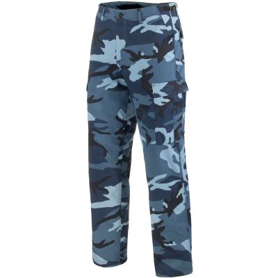 China OEM Digital Viable Cheap Custom Army Pants Outdoor Polyester Button Up Fly Combat Pants Sky Blue Camouflage Men Hunting Fishing Trousers for sale