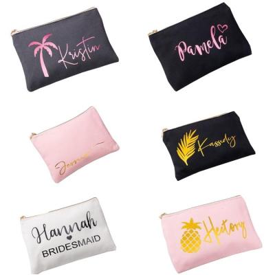 China Fashionable Custom Logo Best Friend Bridesmaid Gift Makeup Brush Organizer Beauty Pouch Canvas Cosmetic Bag With Zipper for sale