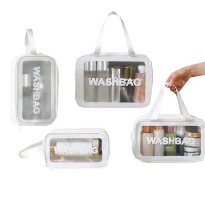 China Custom logo MOQ 100 fashion travel makeup PVC frosted durable clear cosmetic bag fashionable transparent zipper pouch bag for sale