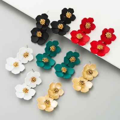 China Hot Selling Cute Female Party Jewelry Large Fashion Colors Flower Petal Flower Stud Earrings Korean Stud Earrings For Women for sale