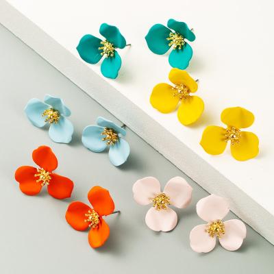 China Hot Selling Cute Female Party Jewelry Big Flower Tassel Colors Flower Petal Colors Flower Stud Earrings Korean Stud Earrings For Women for sale