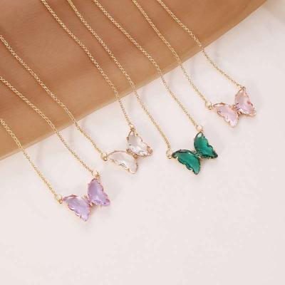 China Other Trending Chain Gold Plated Crystal Butterfly Pendant Necklace Jewelry Sets Fashion For Women for sale