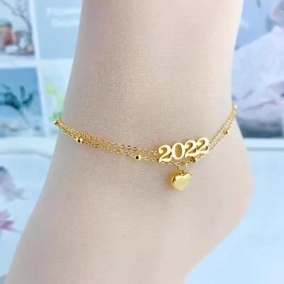 China 2022 New Design Environmental Friendly Heart Angel Number Anklets For Women Stainless Steel Anklets for sale