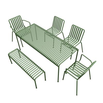 China Iron Modern Outdoor Art Hollow Yard Leisure Long Dining Table And Chair Combination for sale