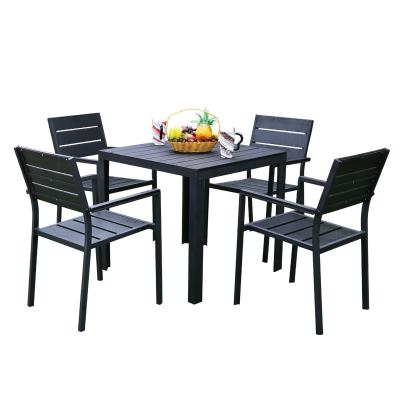 China Modern outdoor garden leisure yard plastic wood table and chair combination simple patio furniture for sale