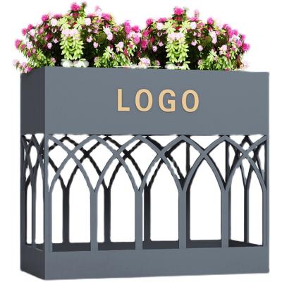 China Modern Outdoor Rectangular Flower Box Wrought Iron Flower Stand Flower Slot for sale