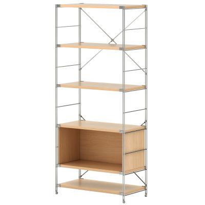 China Good Quality Sustainable Cheap Price Solid Wood And Steel Wire Storage Shelf With Cabinet For Home for sale