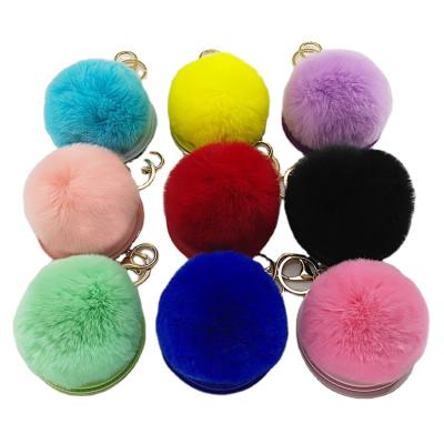 China Hot Selling Pom Pom Keychain Luxury Rabbit Fur Key Chain Souvenir Gifts Promotion Product With Mirror for sale