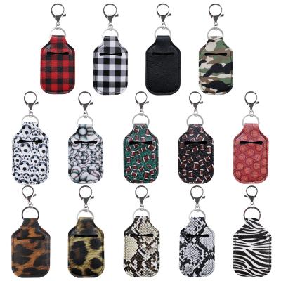 China Custom Leather Holder Hand Gel Neoprene Key Chain Souvenir Gifts Promotion Key Chain Sanitizer Protector for sale