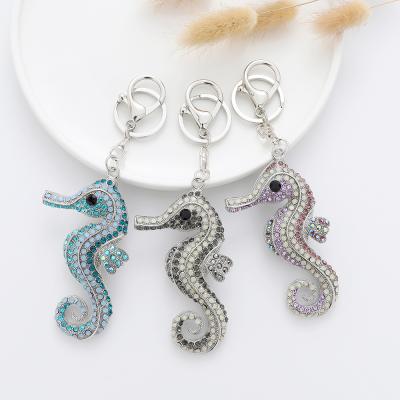 China Souvenir Gifts Promotion Marine Animal Lovely Crystal Rhinestone Seahorse Pendant Key Chain for sale