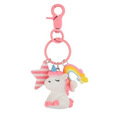 China Creative Rainbow Unicorn Resin Doll Keyring Unicorn Pendant Keychain Cute Star Souvenir Gifts Promotion for sale