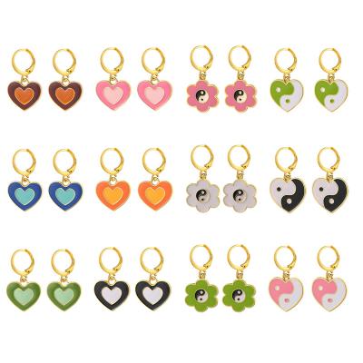 China New Fashion Punk Cute Butterfly Drop Earrings Love Yinyang Heart Shaped Taiji Oil Dripping Earrings for sale