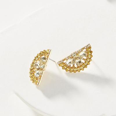 China Fruit Statement Fruit Lemon Full Earrings Lead Free Nickel Free Gold Rhinestone Stud Multicolor Crystal Stud Earrings for sale