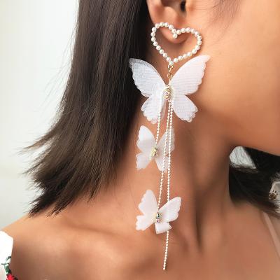 China Lead-free nickel-free fashion exaggerated pearl butterfly drop earrings temperament long heart-shaped stud earrings for sale