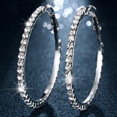 China Big Cute Bling Circle Around Shiny Faux Stone Crystal Hoop Earrings Women Jewelry Full Circle Earrings CZ for sale