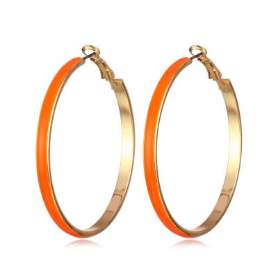 China Fashion Nickel Free Lead Free Gold Plated Orange Enamel 5 Cm Large Hoop Earrings Large Round Hoop Earrings for sale