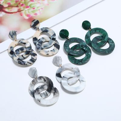 China Cute Fashion Acrylic Resin Tortoiseshell Acetate Double Circle Cavity Around Linked Circle Earrings for sale