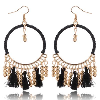 China Cute Statement Alloy Vintage Fringe Circle Tassel Bohemian Earrings Long for sale