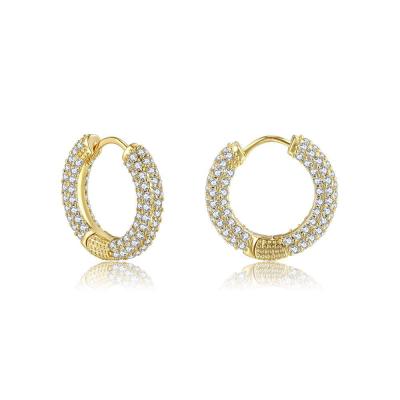 China Lead Free Fashion Hot Selling 18K Gold Nickel Free Plated Crystal Diamond Zirconia Round Huggie Circle Hoop Earrings For Women for sale