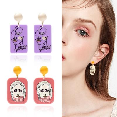 China Lead Free Nickel Free Silver 925 Needle Acrylic 3D Acetate Printed Drop Earrings Custom Resin Earrings For Women for sale