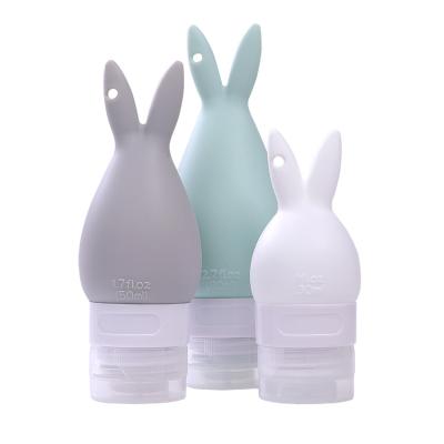 China Custom Portable Outdoor Travel ZhongDing Cartoon Rabbit 30ml 50ml 80ml Travel Accessories Squeeze Travel Set Silicone Travel Bottles for sale