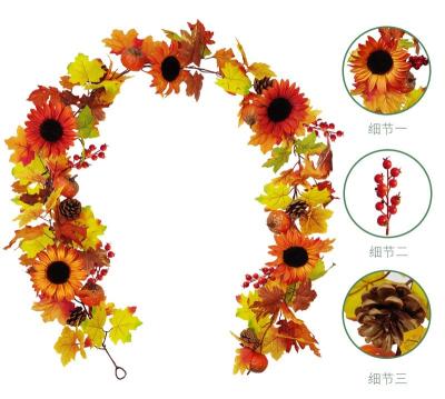 China Wedding Artificial Sunflower Holiday Pumpkin Cone Halloween Decoration Pine Maple Leaves Garland Fall Leaf Hanging Wreath For Fall for sale