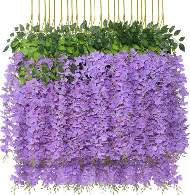 China Wholesale 12pcs Wedding Wisteria Flowers White Wisteria Flower Vine Hanging Garland Artificial Flowers For Wedding Decoration for sale