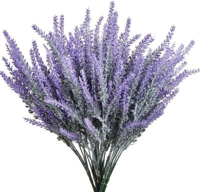 China Amazon Hot Sale Artificial Flowers Lavender Home Plastic Bouquet Flocked Arficial Lavender Flower For Home Wedding Decor for sale