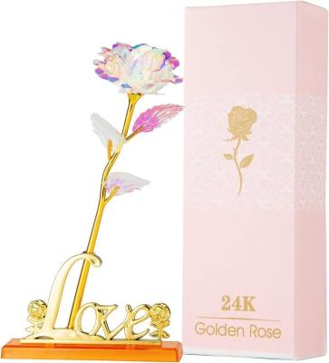 China Hot Sale Artificial Flowers 24k Gold Colored Gold Enchanted Box Crystal Galaxy Rose Flower Mother's Day Gift for Valentines Day Gift Birthday for sale