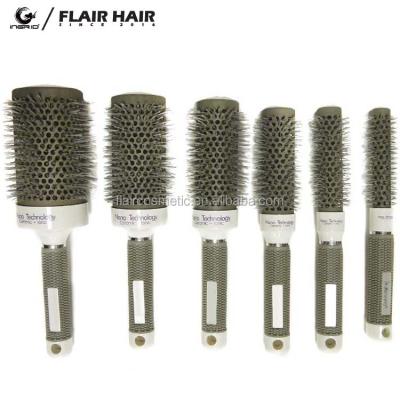 China Salon high quality ceramic round hair brush with aluminum barrel nylon bristle for sale