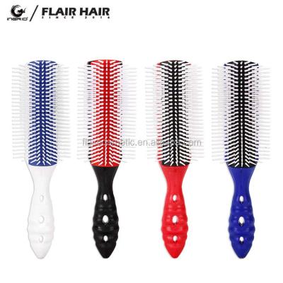 China Big Cushion Plastic 9 Rows Hair Styling Brush With Handle for sale