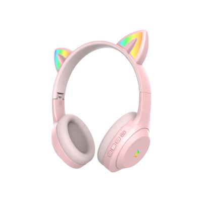 China 10M/33ft Bingozones Cute Flashing Stereo LED Cat Ear Headset Wireless Kids Breathable Lightweight TF Card Music Headphones For Kid Girl Gift for sale