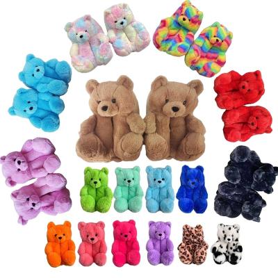 China Women Teddy Plush Bear Fur Shoes Fuzzy Stuffed House Slippers for sale