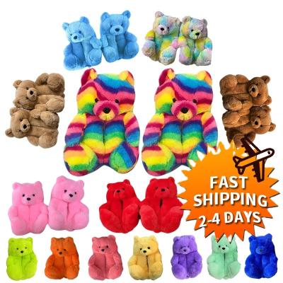 China Teddy Bear Adult Bedroom Slippers Fuzzy Plush House Slippers For Women for sale