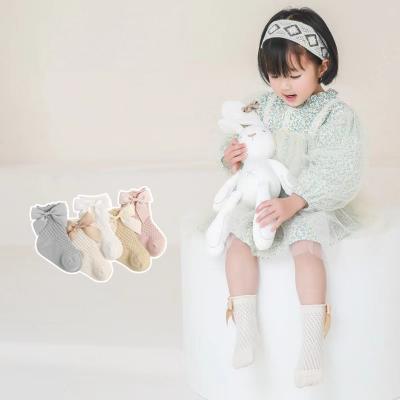 China Newborn Baby Kids Girl Spring Autumn Cute Bowknot Ruffle Comfy Breathable Organic Cotton Infant Custom Made Solid Color QUICK DRY Short Socks for sale