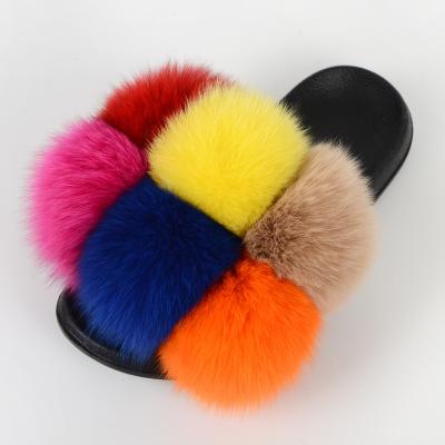 China 2021 new breathable women ladies sandals wholesale slides gently shape real fur slippers for sale