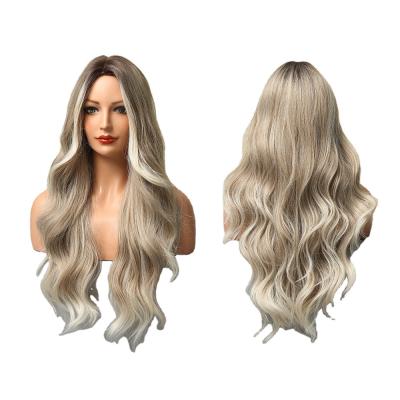 China Body Wave Synthetic Wigs Heat Resistant Water Loose Body Weave Gray Color Synthetic Full Lace Wavy Light Wig Synthetic Hair Wigs for sale