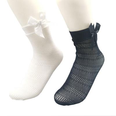 China Summer Breathable Bow Net Socks Mesh Socks Black Kawaii Frilly Women's Short Thin Breathable Elastic Transparent Silk Socks for sale