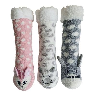 China Wholesale High Quality Cute Anti-skid Cartoon Winter Plush Indoor Slipper Socks Winter Christmas Slipper Socks for sale