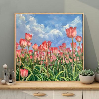 China New promotion classic/postmodern painting by numbers DIY color tulip flower hand decoration landscape color filling simple painting for sale