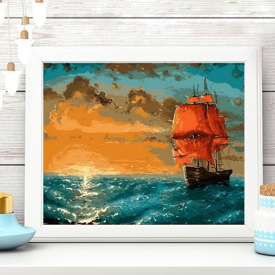 China New Latest Arrival Classic/Postmodern Landscape Handbook Decompression Sailboat Sea Landscape Simple Navigation DIY Painting By Numbers for sale