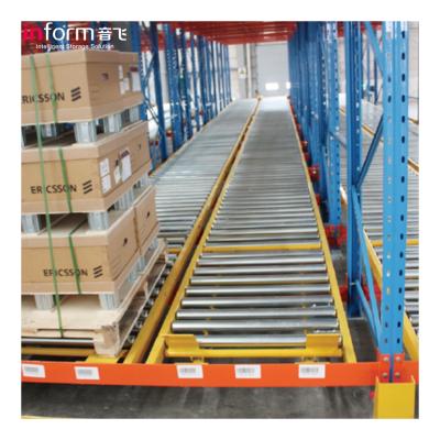 China Industrial Warehouse Storage Container High Efficiency Gravity Flow Racking Pallet Gravity Racking With Wheels And Rollers for sale