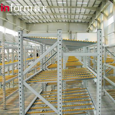 China Widely used for Warehouse FIFO Warehouse Storage Gravity Cardboard Flow Racking With Medium Duty Coated&galvanized wheels Power Customized NC Q235/Q355; JIA for sale