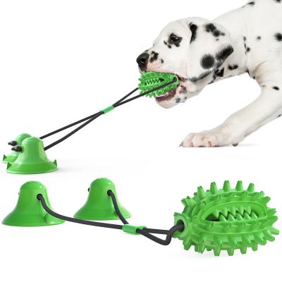 China New Products Stocked Two Sucker Reinforce Suction Cup Cactus Form Molar Teeth Sink Eco Friendly Food Dog Chewing Ball Toy for sale