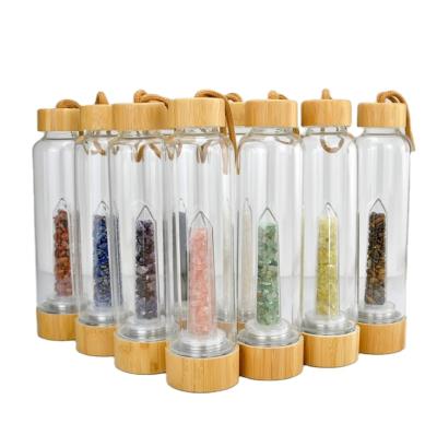 China Wholesale Viable Natural Stone Infused Glass Water Bottle Of Rose Gravel Gemstone Crystal Dots for sale